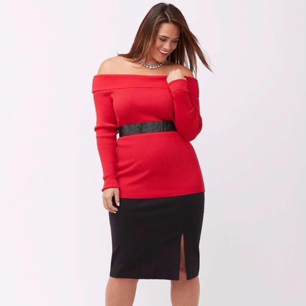 Lane Bryant Marilyn Off The Shoulder Red Sweater